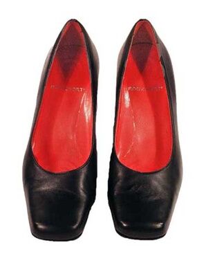 PUMPS, CALF LEATHER, Sz 7B, BLACK WITH RED INTERIOR, ROCKPORT, HEEL 2 ¾ in, SQUA